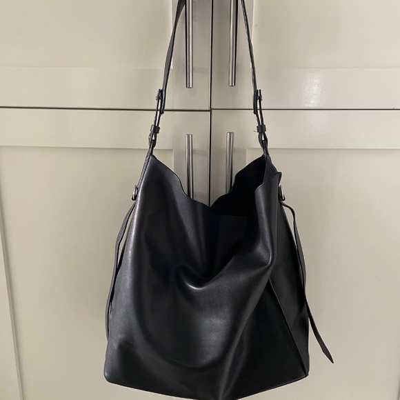 ALLSAINTS  Paradise North/South Black Leather Slouchy Tote Bag - Picture 1 of 11